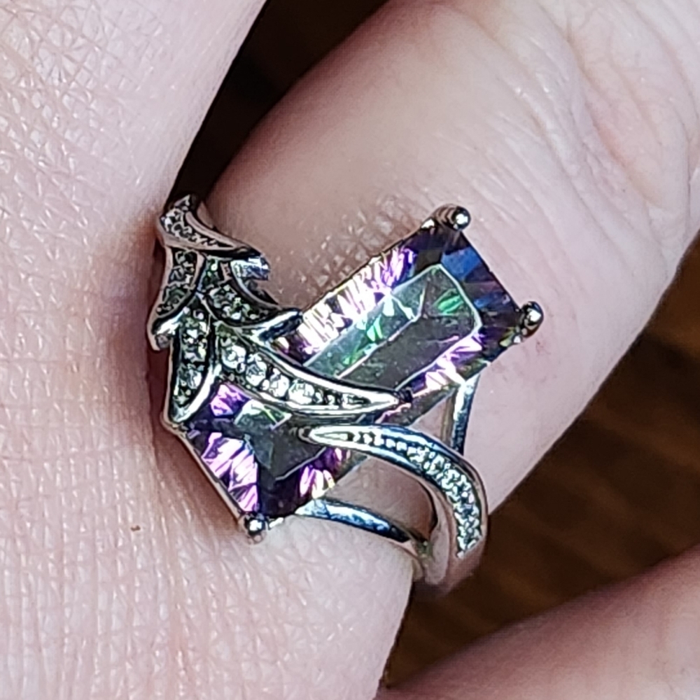 Mystic Topaz Intricate Silver Ring